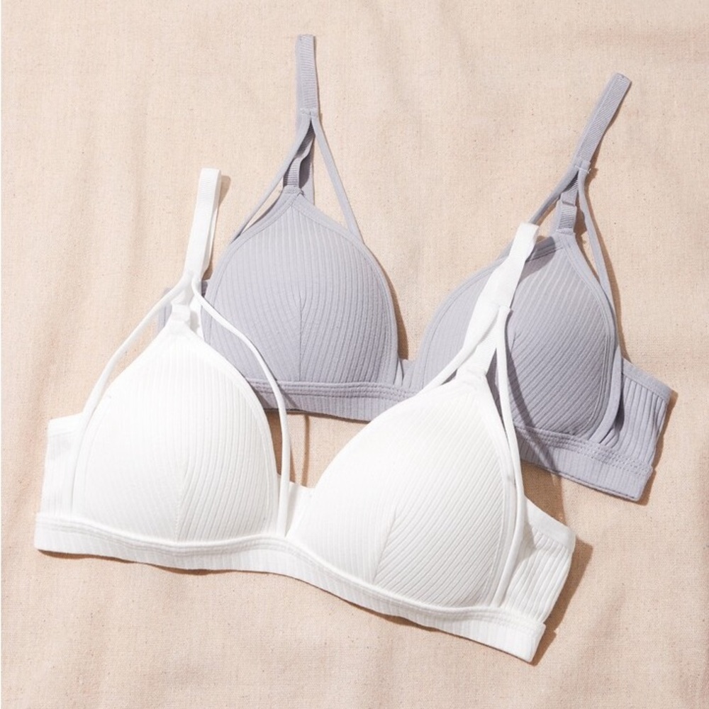 2pack Ribbed Harness Bra Set, White, Purple, US 4 (S)